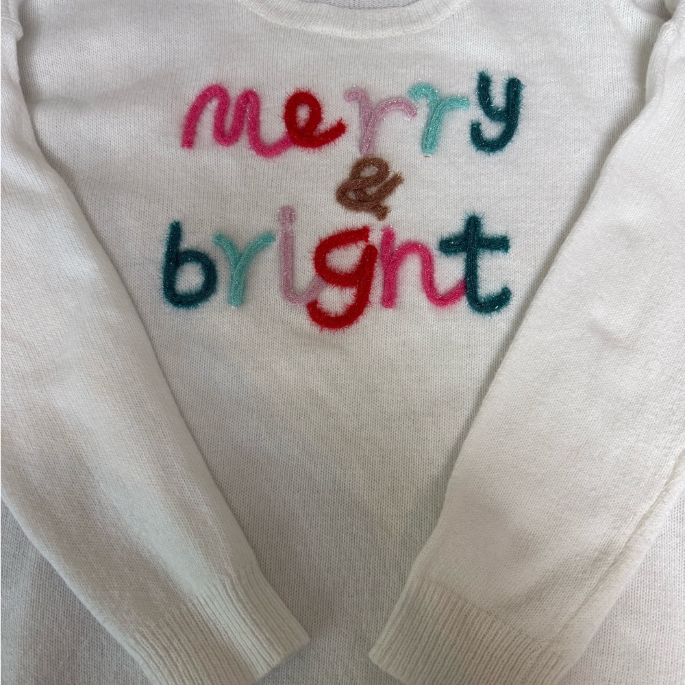 Women's White Sweater with Colorful MERRY & BRIGHT